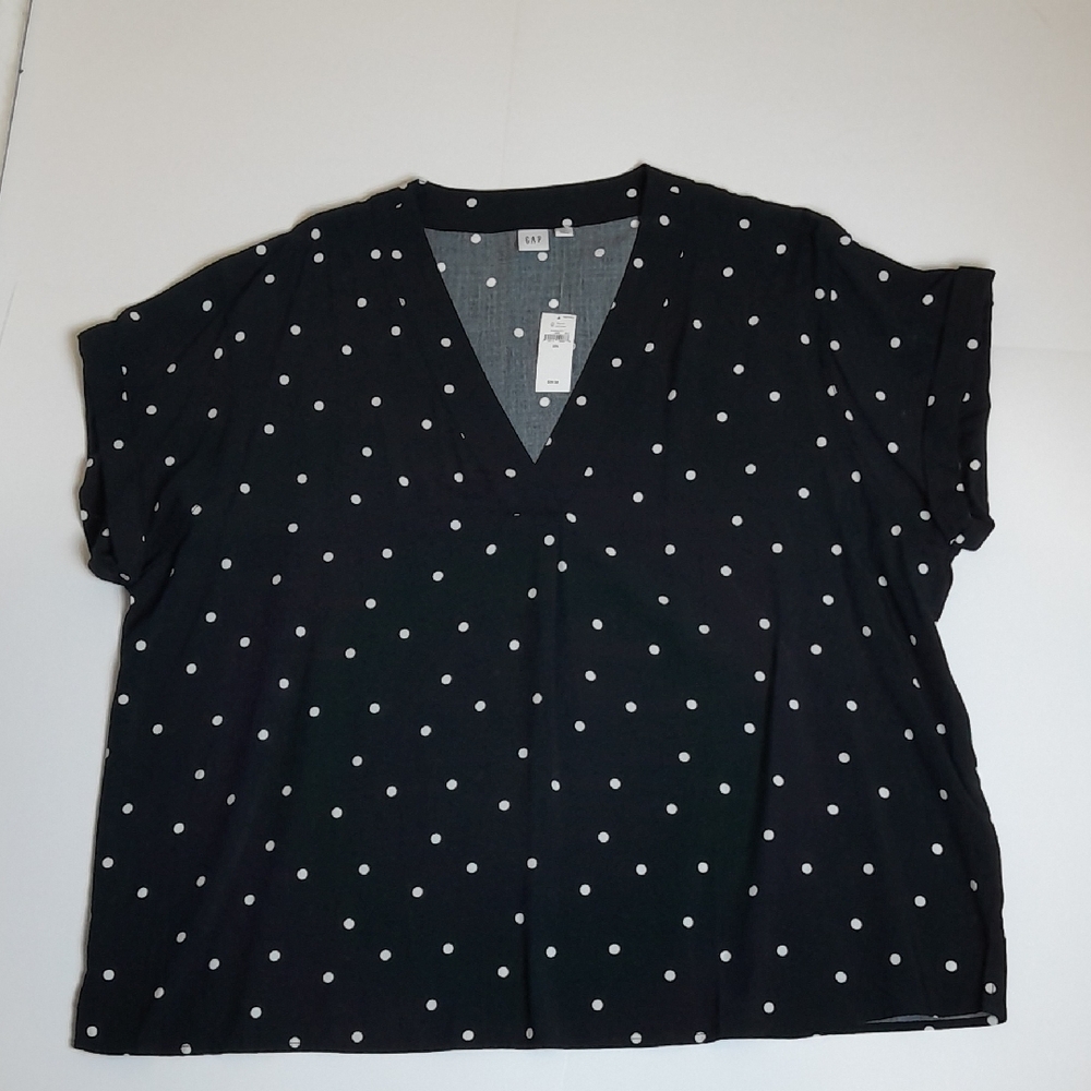 GAP Black Blouse with White Polka Dots